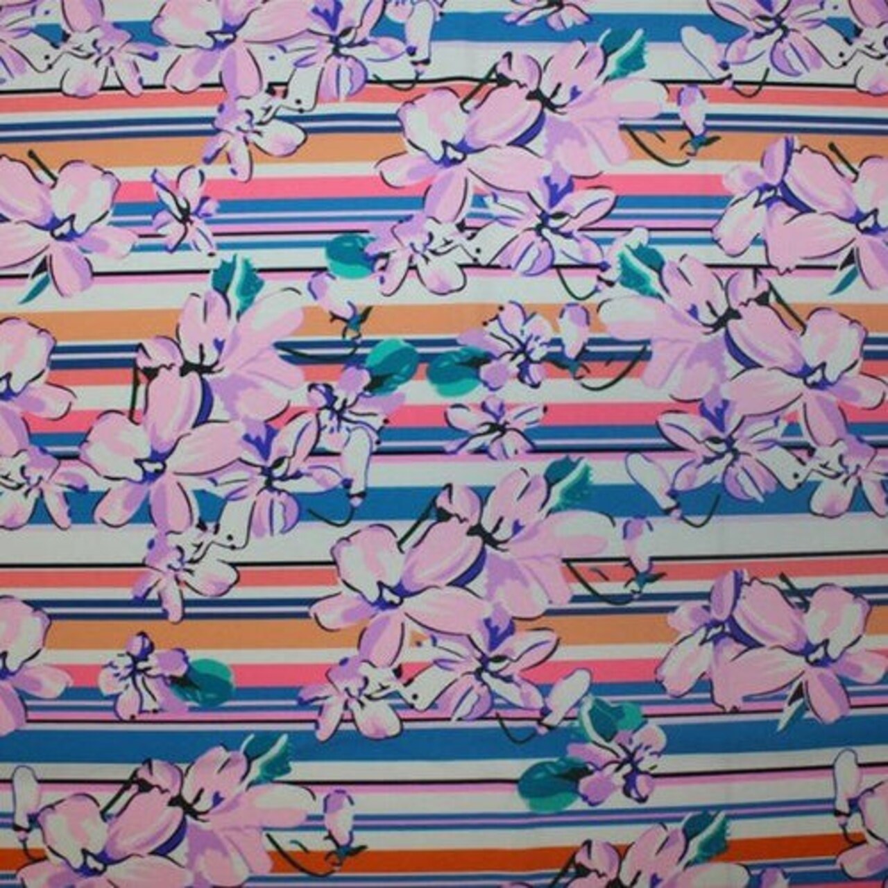 1 Yard Flowers on Stripes Printed Spandex Fabric 4 Way Stretch Nylon for Swimwear 36 56 inch Width